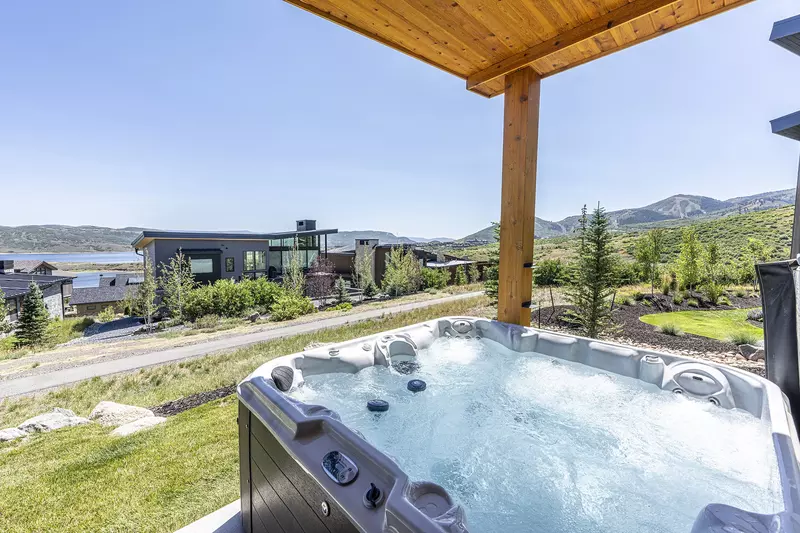 hot tub with mountain view