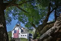 Building in Park City with American flag