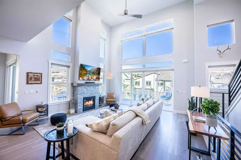 Luxurious Main Floor Living Room with Private Balcony | Seamless Indoor-Outdoor Experience in Park City Vacation Rental