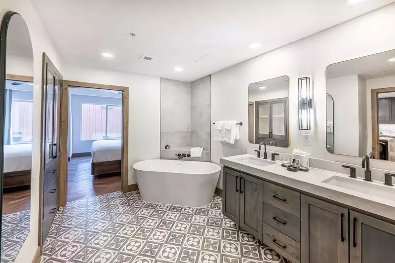 Spacious spa-like private bathroom w soaking tub, | Westgate Park City, Ski in ski out Park City, Park City vacation homes, Park City Vacation Rentals