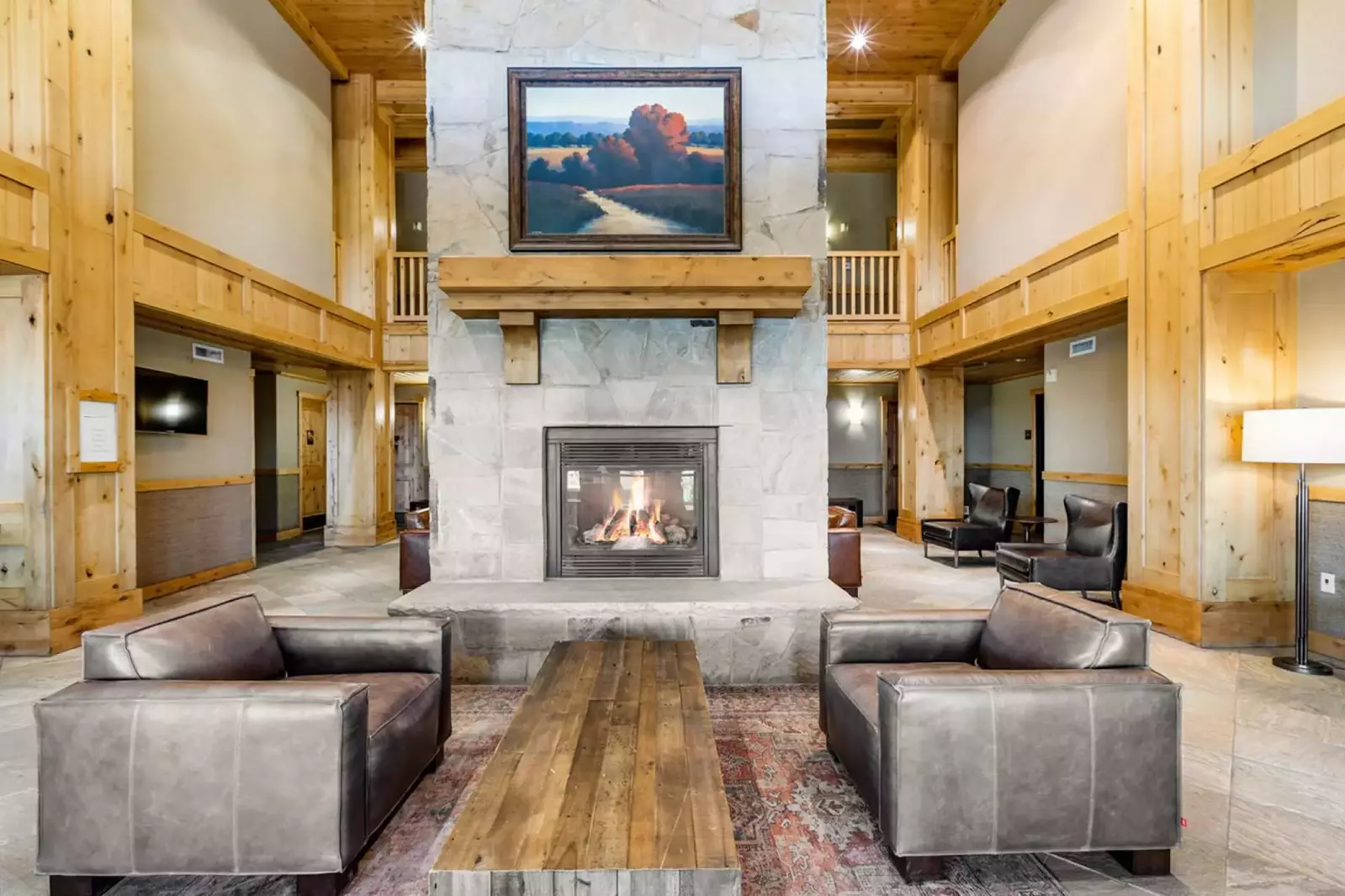 Silverado Resort welcomes you into their lobby with oversized fireplace in these oversized comfortable couches