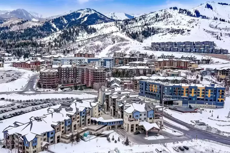 Silverado is the front resort pictured in this aerial view of the Canyons Village where you'll find multiple restaurants and bars