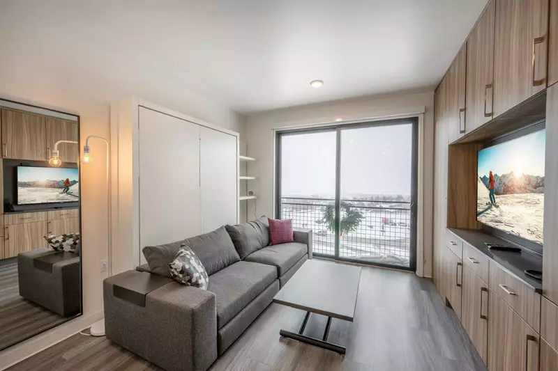 Watch the snow fall from the 8' sliding glass windows and the Juliet balcony while enjoying your favorite Netflix shows on the big screen HDTV