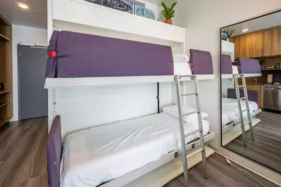 The home features a double deck twin size bunk bed to sleep 2 additional guests with this European style decor