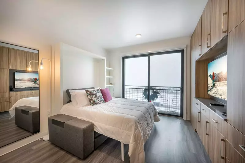 The sofa converts into a comfortable queen sized Murphy bed with professionally cleaned linens.