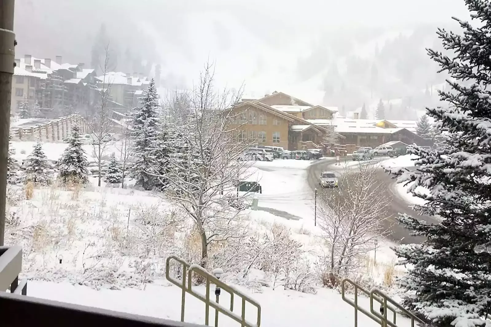 This is the view from the Deck, Walk Down those Stairs to Skiing! Watch the snow fall or skiers come down to the base of Deer Valley resort while rela
