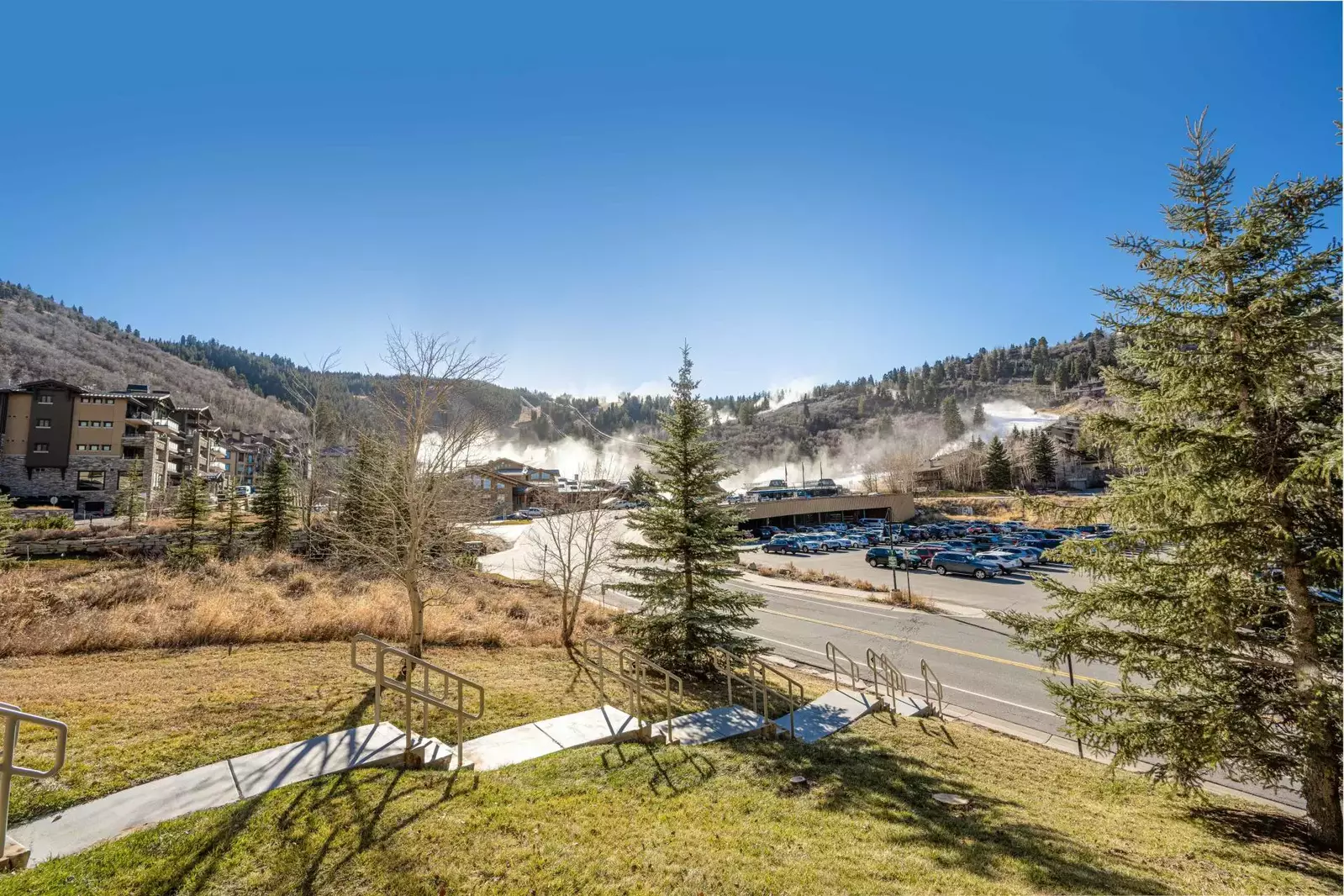 This is the view from the deck, snow park lodge is super close and walkable!