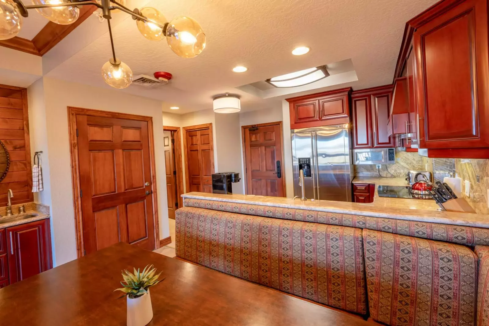 Formal Dining Area with a Hardwood Table
