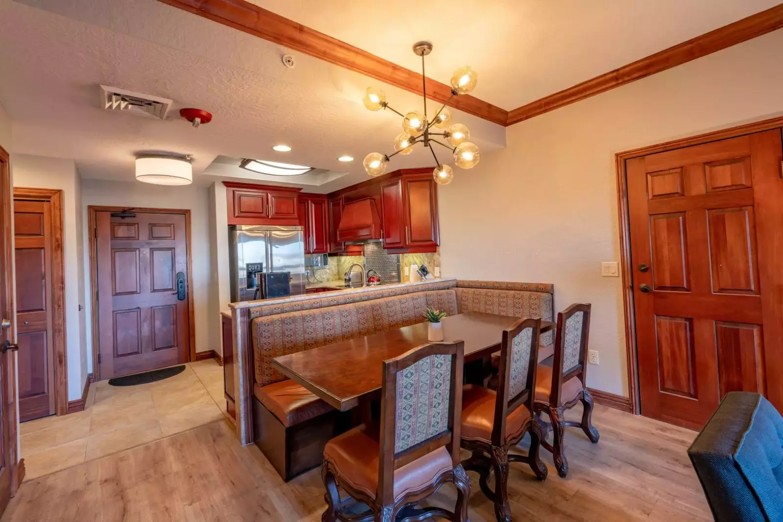 Formal Dining Area with a Hardwood Table