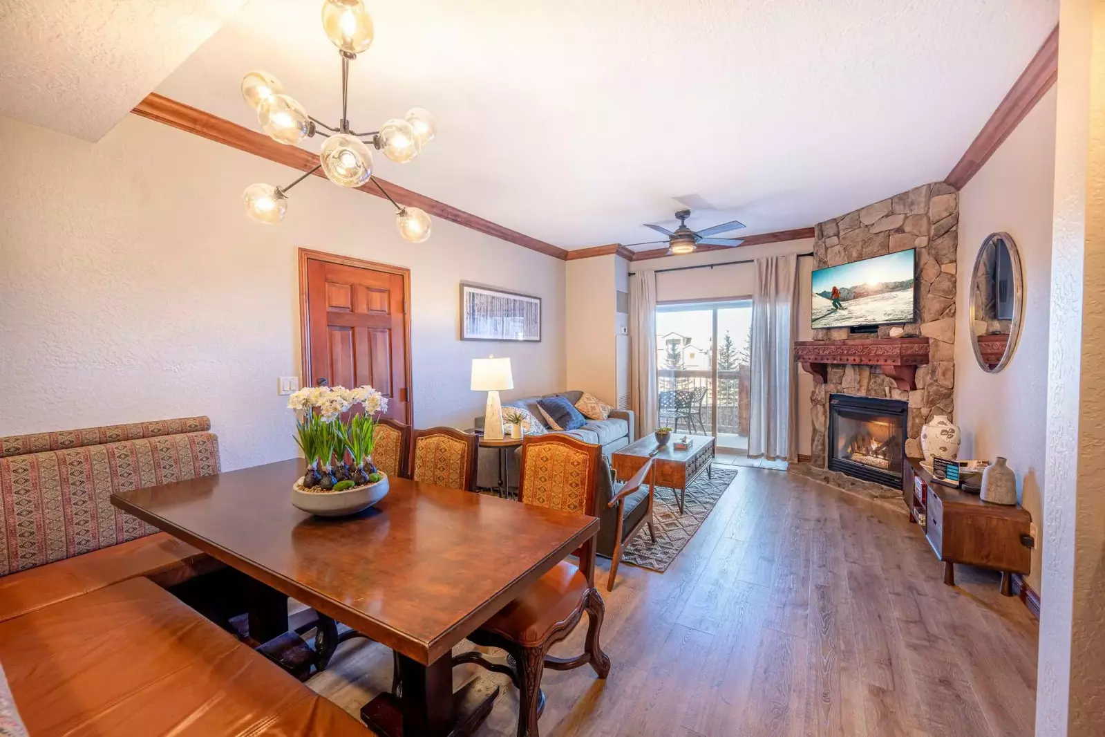 Formal Dining Area with a Hardwood Table