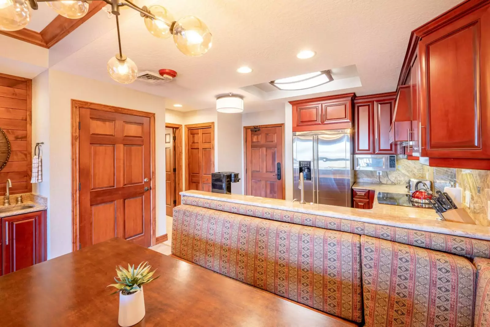 Formal Dining Area with a Hardwood Table
