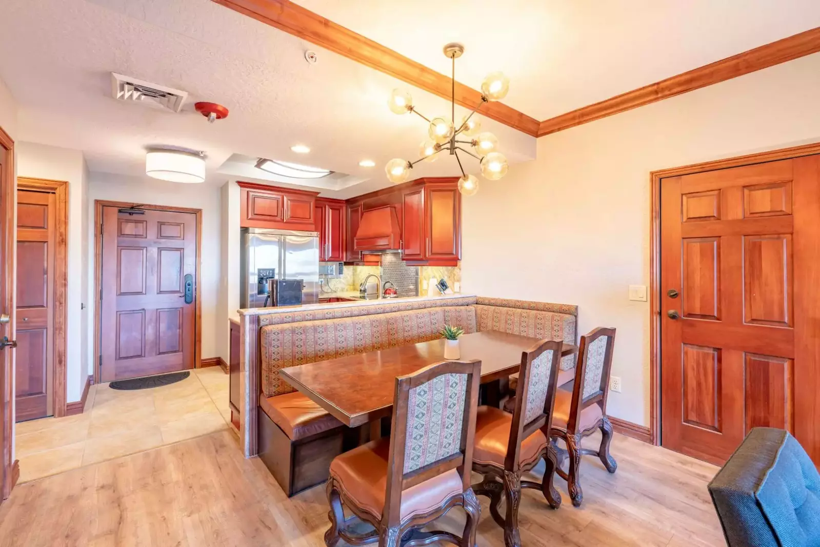 Formal Dining Area with a Hardwood Table