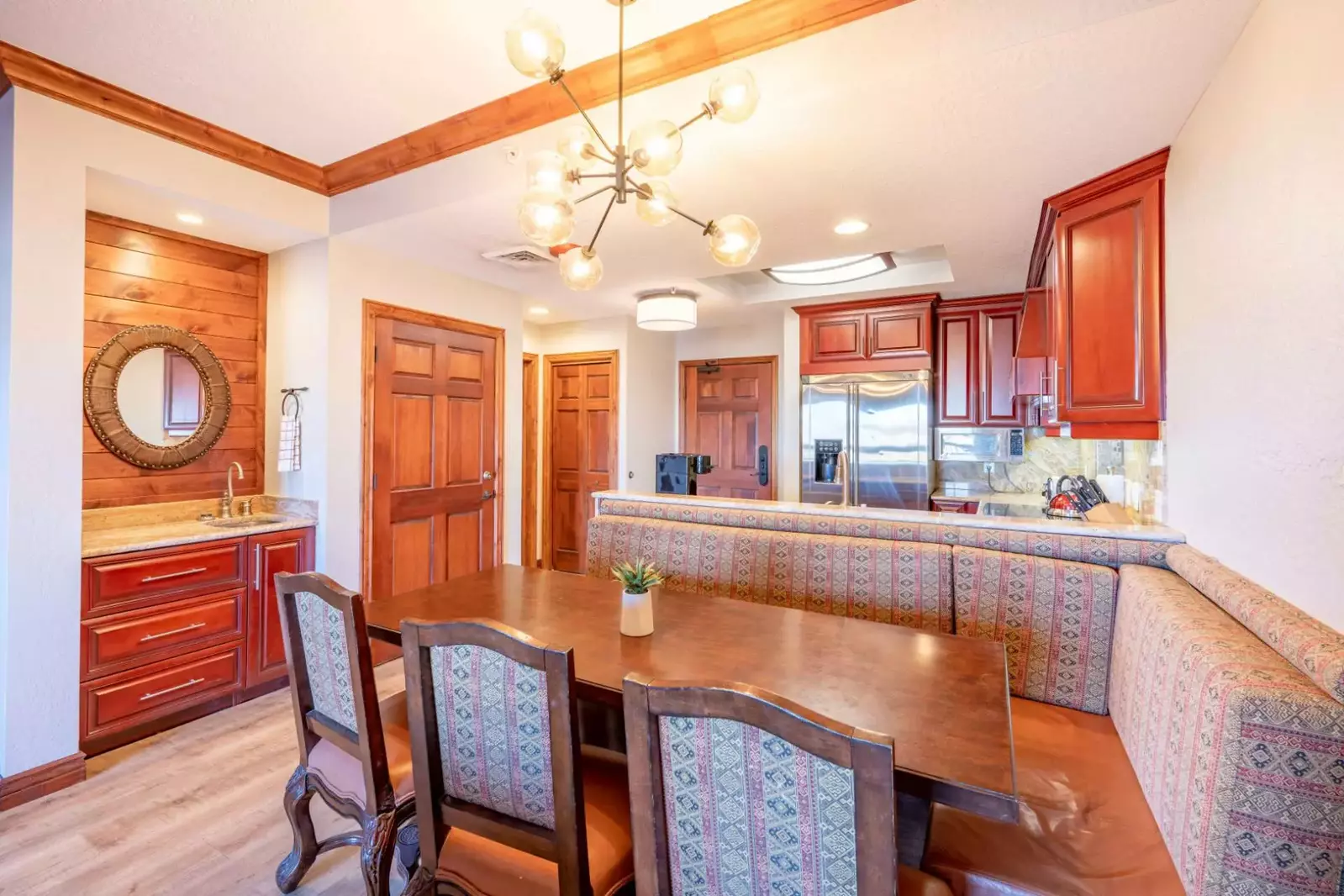 Formal Dining Area with a Hardwood Table