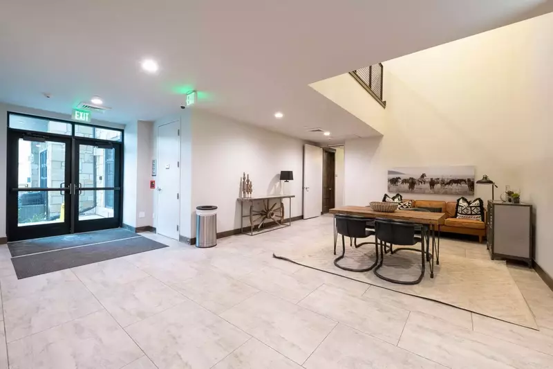 The lobby at Blackstone is a perfect place to enjoy a cup of coffee while you wait for your uber