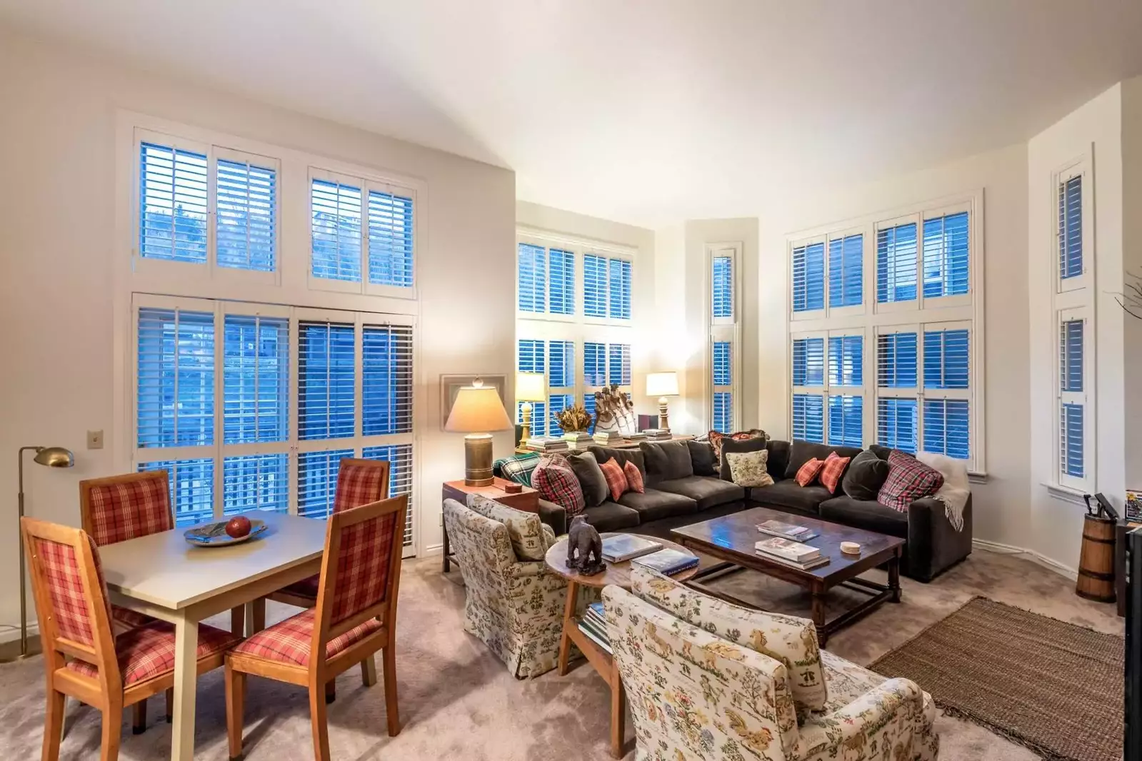 Beautiful Tall Ceilings, New L Shaped Sofa, Brick Fireplace, Window Lined Room w Lots of Natural Light, Card Table for 4, 2 Decks, Right Off Main, Bus