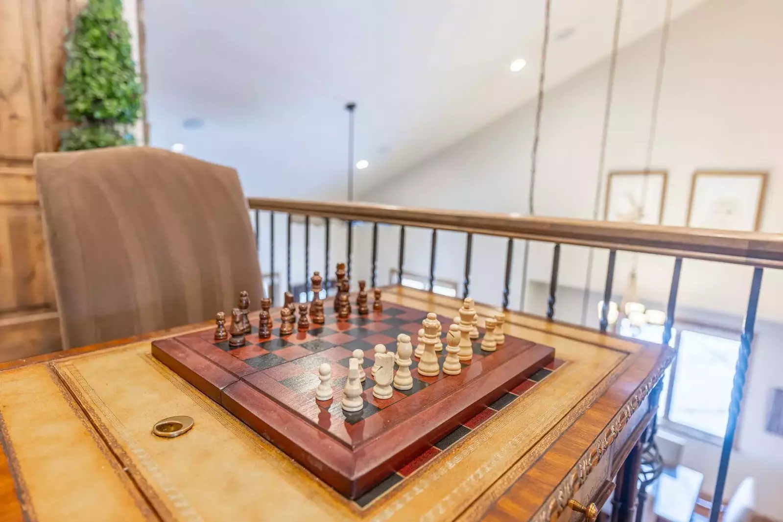 This spacious area upstairs has comfortable seating and is the perfect place to catch up on a game of checkers or sit with a laptop to check emails.