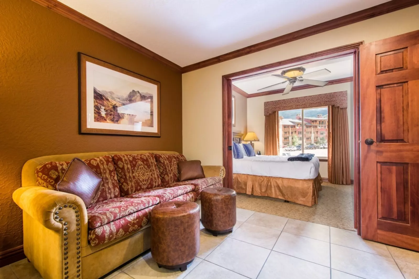 Living suite (2) with gourmet kitchenette, dining area, comfortable seating, HDTV and guest bedroom suite.