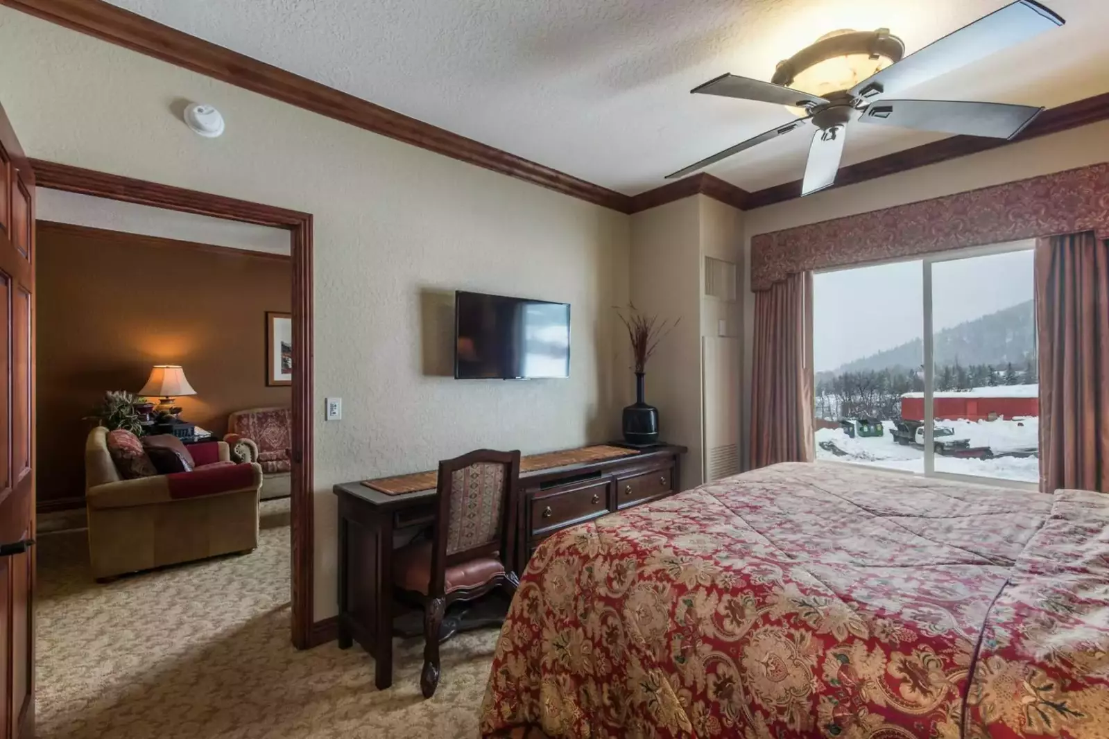 View from the master bedroom to the living room area.