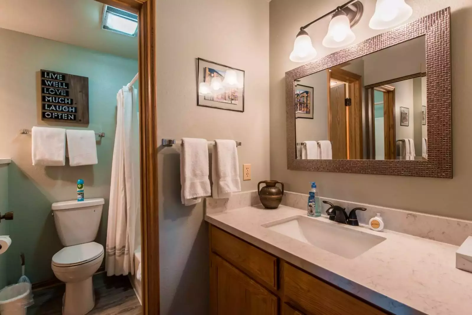 Master En Suite w Large Quartz Vanity, Separate Toilet/Shower Area
