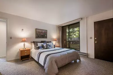 The master bedroom not only has tons to storage space with the closet, dresser and nightstands, but also has access to your walk-out balcony.