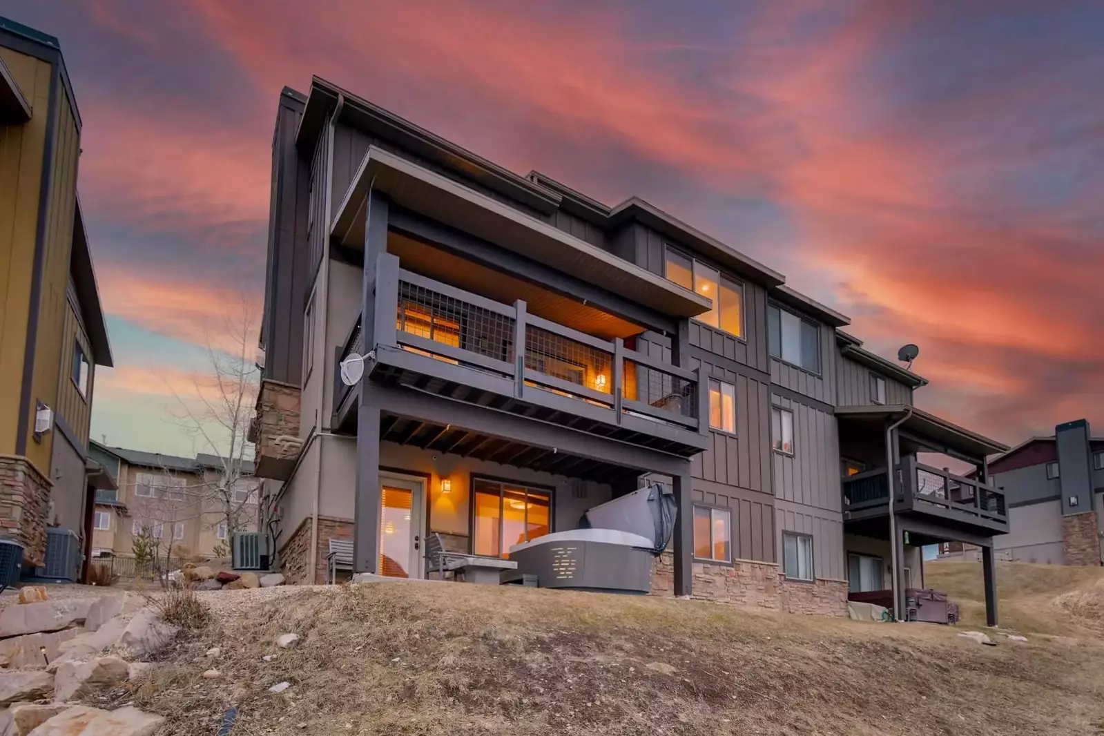 There is a new private hot tub overlooking the mountains and lake! The home has sweeping picturesque views from every room in the home!