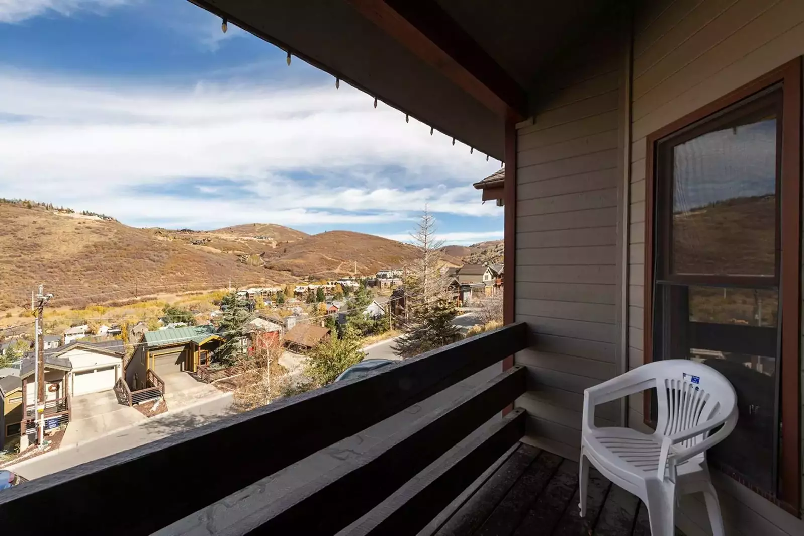 outside corner porch with mountain views.