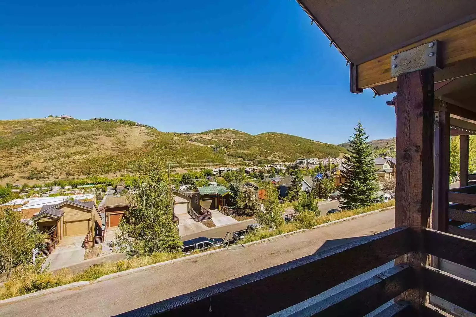 From the living room, you can easily access the large east-facing balcony that offers sweeping views of downtown Park City.