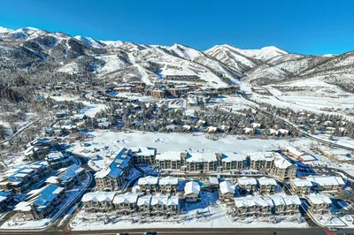 Park City Utah aerial view showing Deer Valley Old Town and Canyons Village