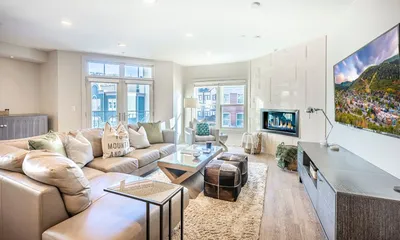 Luxury Old Town Park City vacation rental interior with fireplace and modern finishes
