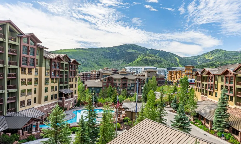 Canyons Village Park City resort base with ski access and vacation rental condos
