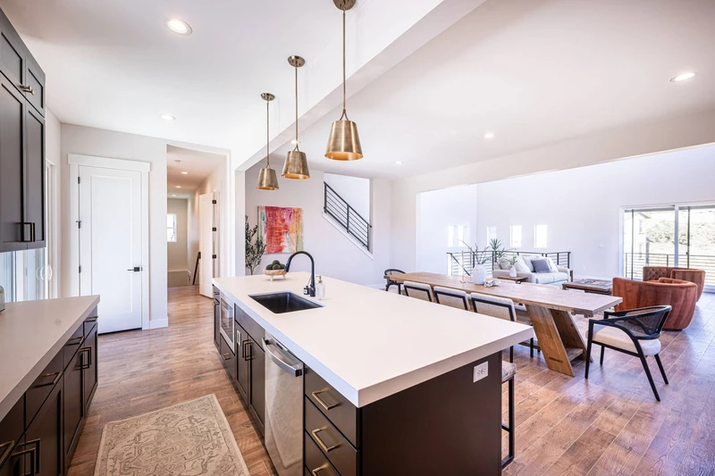 The modern kitchen has everything you need to prepare meals at home.