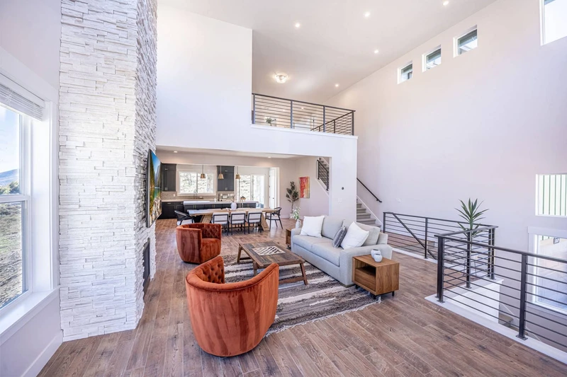 The main floor of the home is open and flows easily from the living room to the kitchen giving a great entertainment space