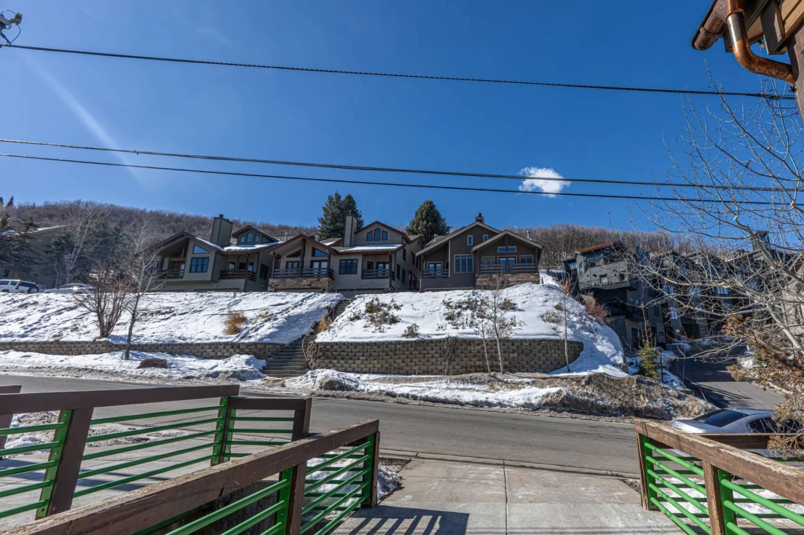 Old Town Park City vacation rental. Exterior driveway image at 1190 Lowell Ave. Located a short walk to Park City skiing and Historic Main Street