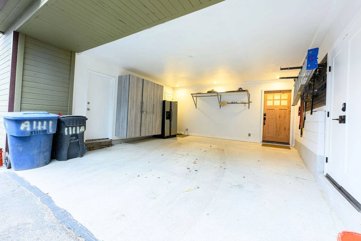 Garage parking available for guest vehicles.
