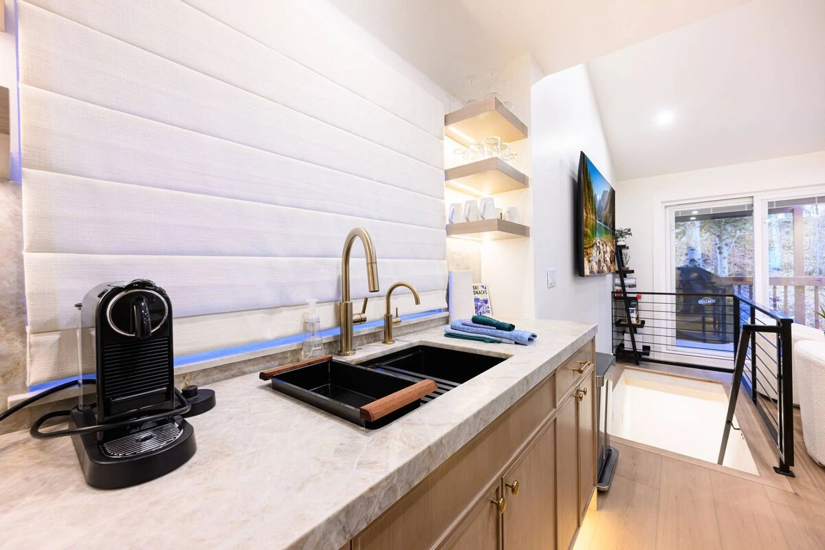Kitchen with full-size appliances and counter space for meal preparation.