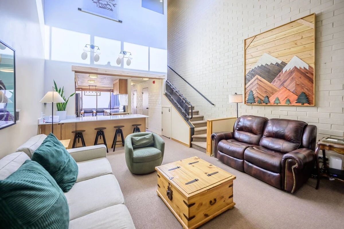 Open floor plan with living areas on the main floor and sleeping areas upstairs