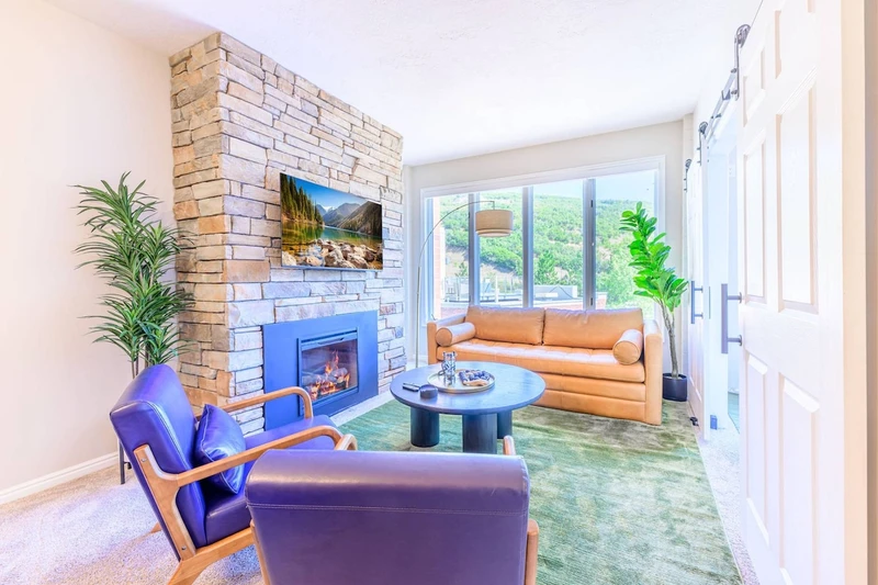 Main Street Park City Condo Living Room with Fireplace