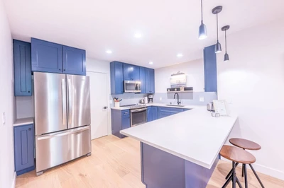 The newly renovated kitchen is fully equipped with everything needed to create and enjoy meals at home. 