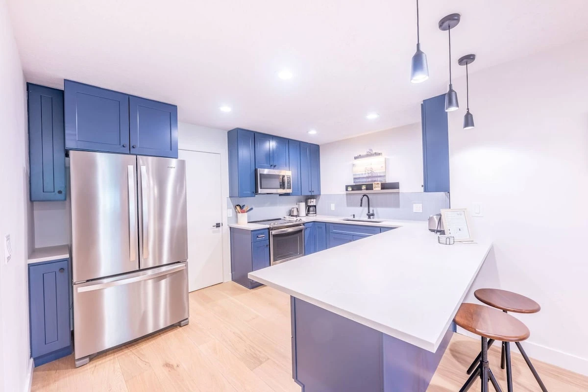 The newly renovated kitchen is fully equipped with everything needed to create and enjoy meals at home. 