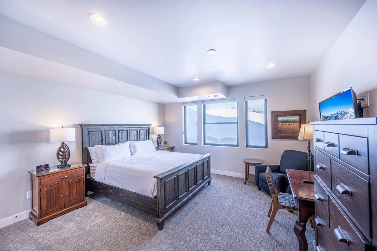 Comfortable king bedroom for family and group stays near Deer Valley East Village in Park City