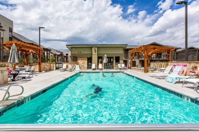 Open year round, the heated pool and hot tub are both located next to the clubhouse