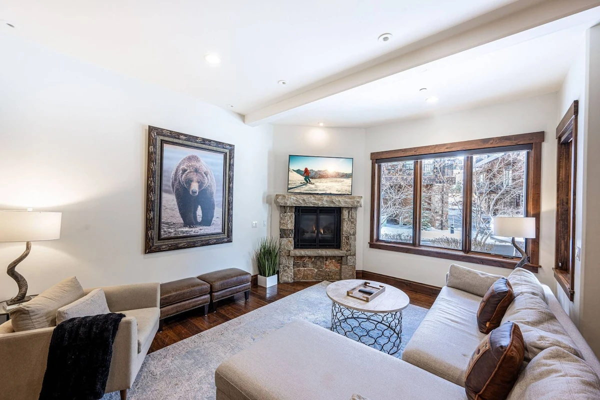 Kick back and relax in our cozy family room complete with a fireplace, sleeper sofa and smart TV. This is the perfect spot for your next vacation rent