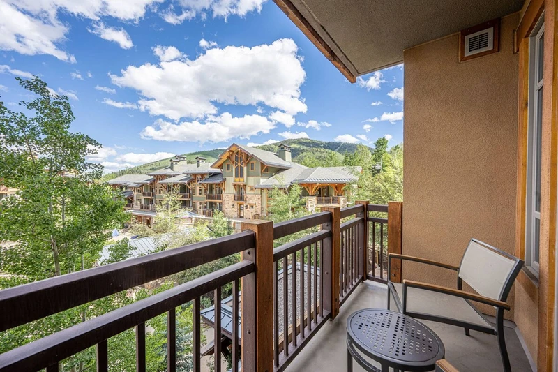 The property has several patios that overlook the Hyatt Centric resort and the mountains of Park City