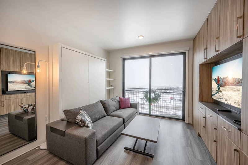 Watch the snow fall from the 8' sliding glass windows and the Juliet balcony while enjoying your favorite Netflix shows on the big screen HDTV