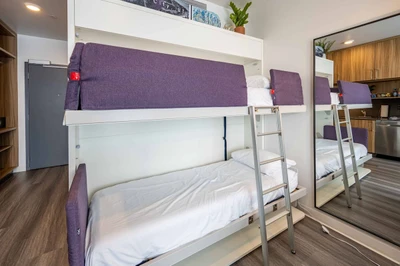 The home features a double deck twin size bunk bed to sleep 2 additional guests with this European style decor