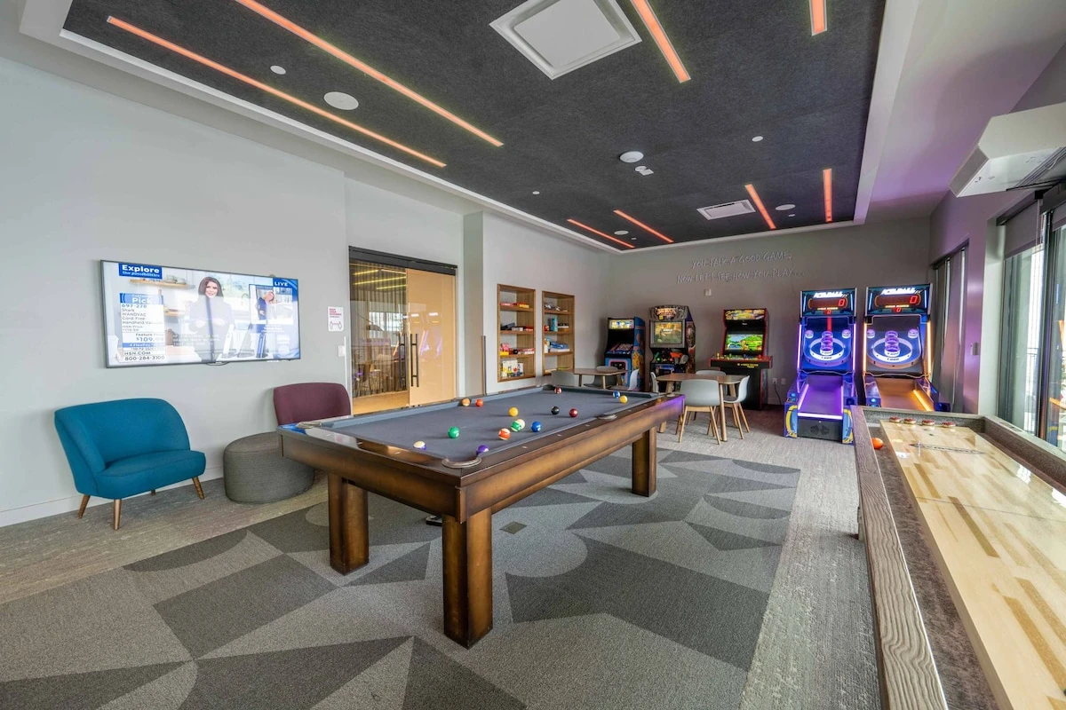 When you're not out enjoying the mountains, have fun in this large game room