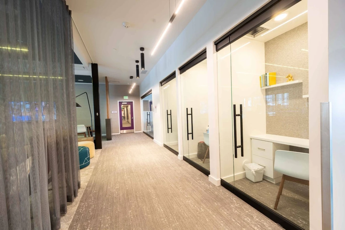 YotelPAD boasts so many amenities including these multifunctional private work spaces located on the 1st floor of the resort