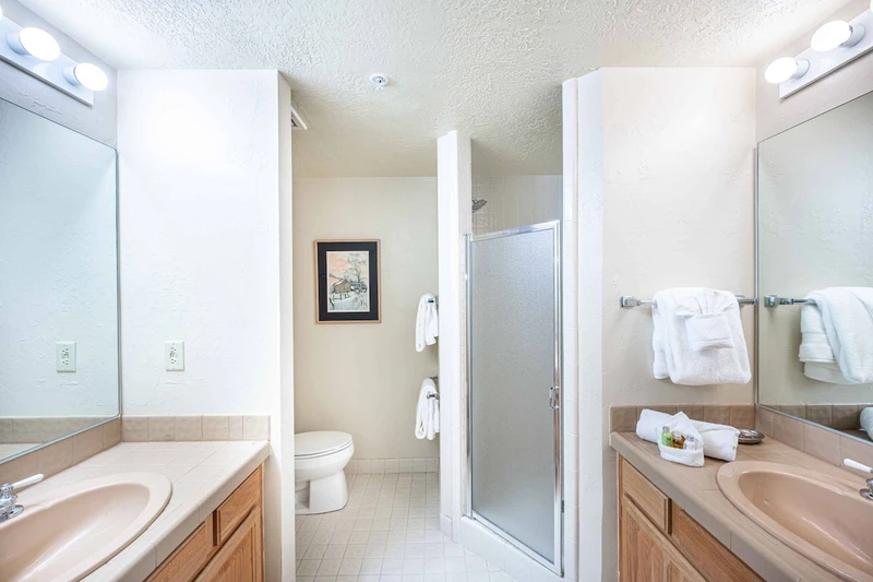Double bathroom sink vanity, so two people can get ready at the same time