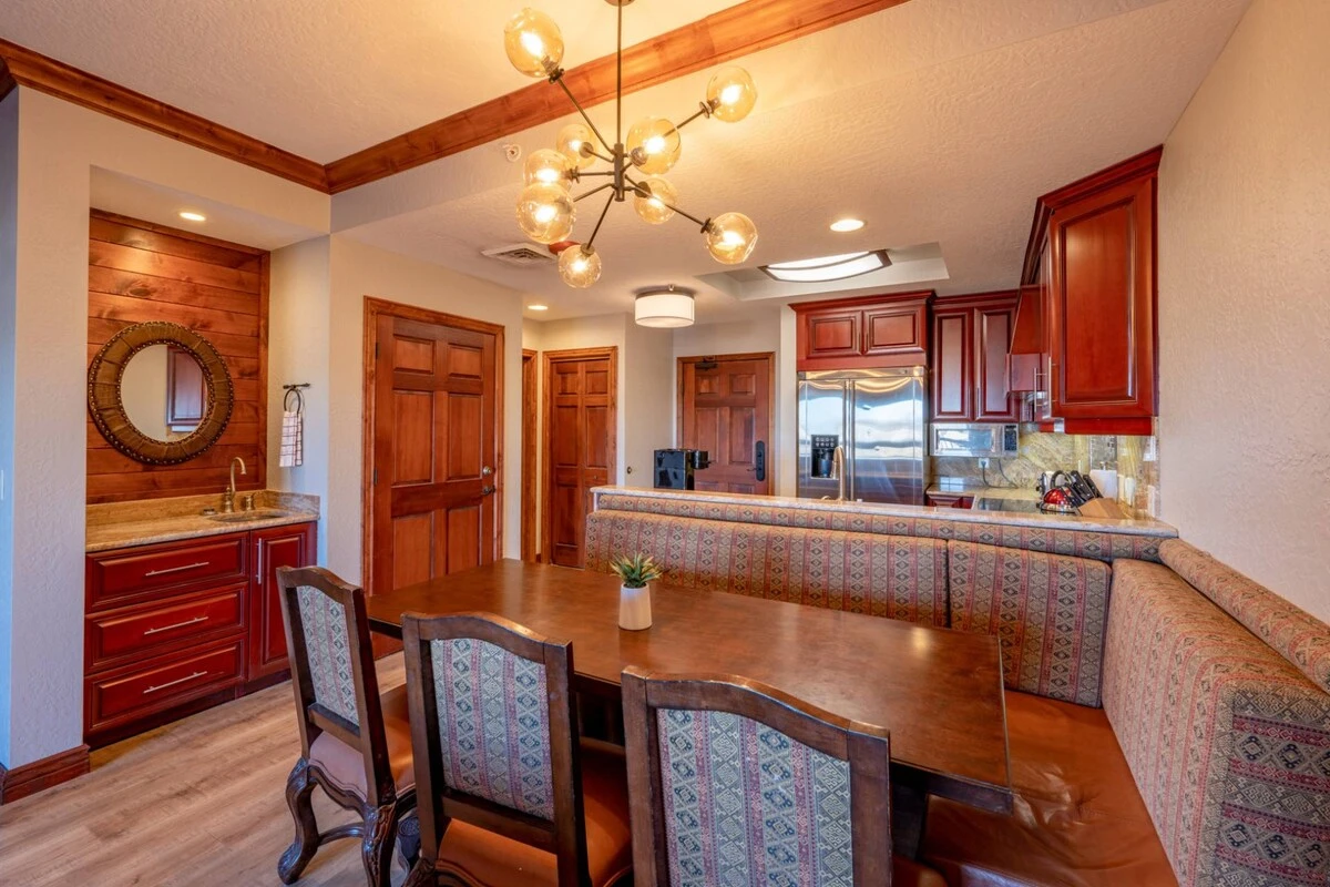 Formal Dining Area with a Hardwood Table