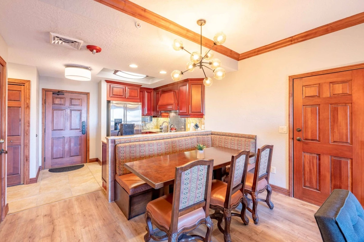 Formal Dining Area with a Hardwood Table